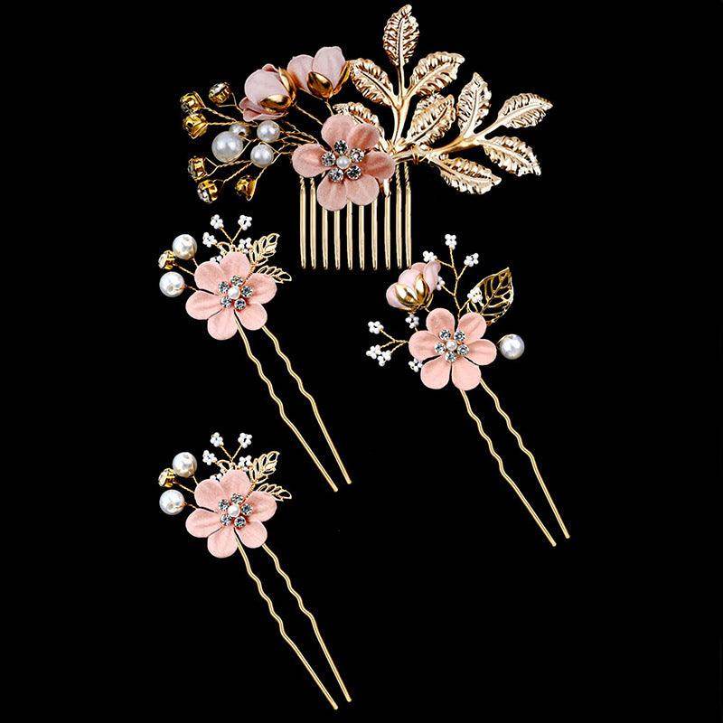 Wedding Hair Comb Pearl Crystal Bride Hair Accessories Set of 4 709072032456 - COCOMELODY
